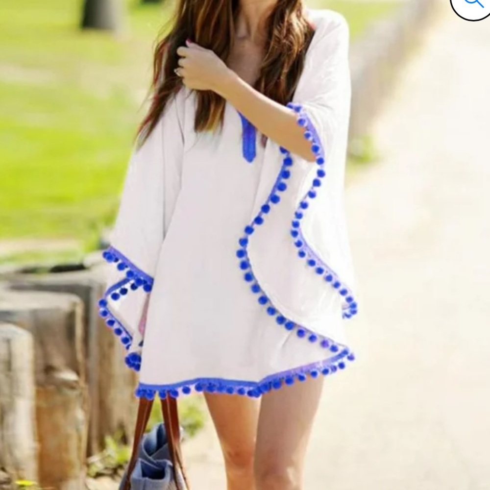 Pompom Edge Beach Kaftan, one size